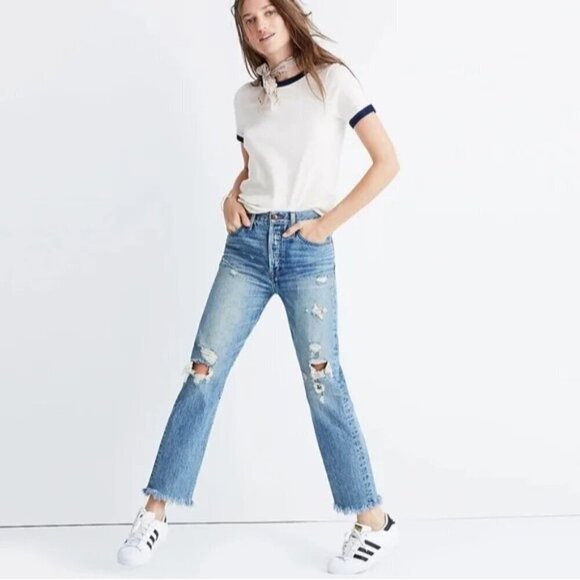 Madewell Rivet & Thread Distressed Straight-Leg Jeans Retro Distressed Size 24 - Picture 2 of 16
